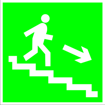 E13 направление к эвакуационному выходу по лестнице вниз (правосторонний) (пластик, 200х200 мм) - Знаки безопасности - Эвакуационные знаки - vektorb.ru