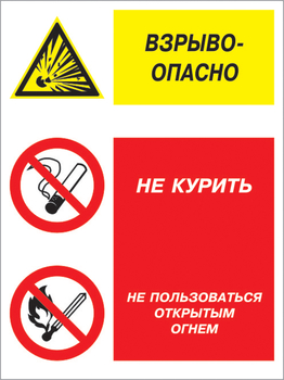 Кз 11 взрывоопасно - не курить и не пользоваться открытым огнем. (пластик, 300х400 мм) - Знаки безопасности - Комбинированные знаки безопасности - vektorb.ru